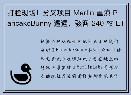 打脸现场！分叉项目 Merlin 重演 PancakeBunny 遭遇，骇客 240 枚 ETH 入