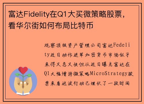 富达Fidelity在Q1大买微策略股票，看华尔街如何布局比特币